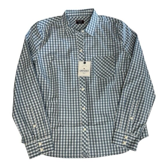 UNTUCKIT Womens Crispo Gingham Checkered Button Down Top~Size 6~Blue White - Picture 8 of 11